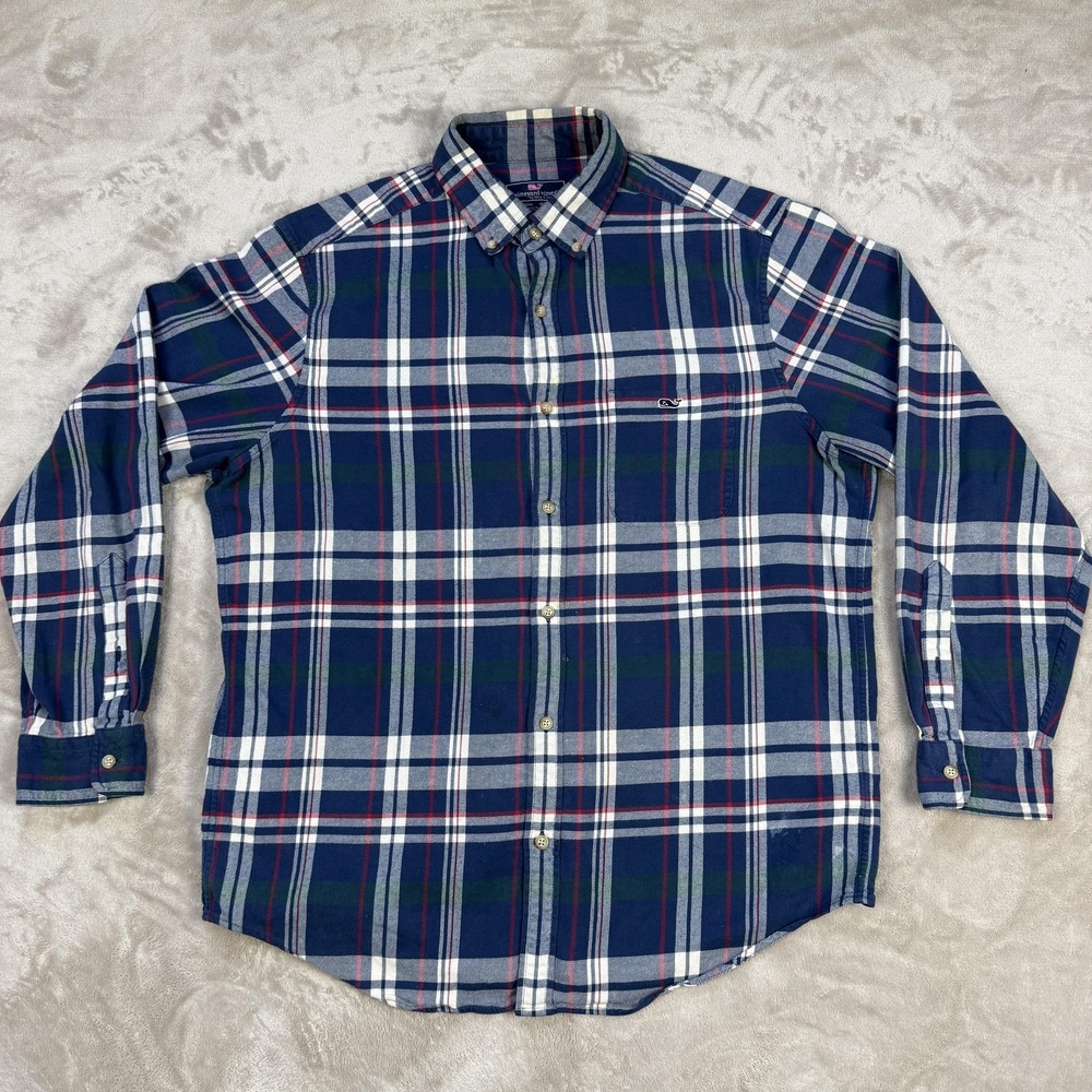 Vineyard Vines Shirt Mens Large Blue Plaid Classic Fit Flannel Button Down